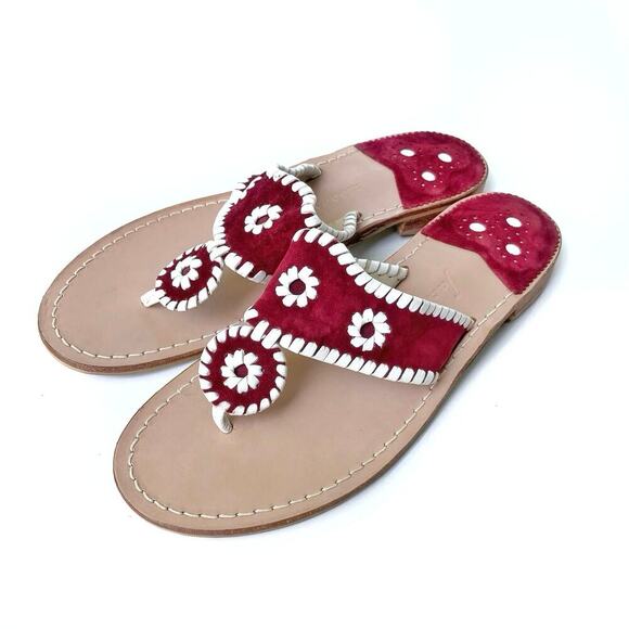 Jack Rogers Palm Beach Burgundy Sandals | Leather Whipstitch Preppy Resort Chic - Picture 1 of 16